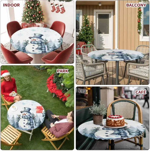 Miniatura 8 de Mantel redondo de Navidad de 36 a 44 pulgadas, mantel impermeable con borde elástico para fiestas de vacaciones en interiores y exteriores, árbol