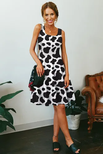 Miniatura 23 de uideazone - Vestido de mujer sin mangas cuello redondo de verano, para playa, casual, Midi línea A.