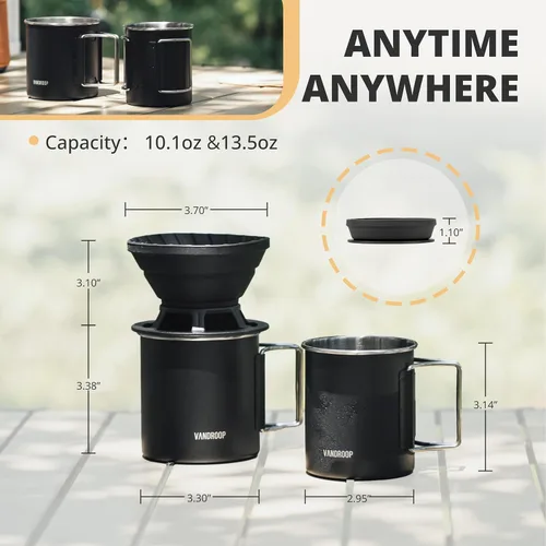 Miniatura 4 de Vandroop Juego de cafetera portátil, juego de gotero de café plegable de silicona, perfecto para viajes, campamento, hogar (taza negra de 2 tazas)