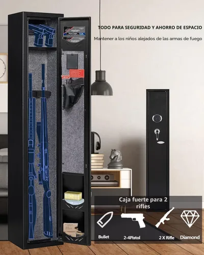 Miniatura 5 de KAER Caja fuerte para armas de 2 a 3, caja fuerte para rifles y pistolas, caja fuerte para rifles y pistolas, gabinete para armas con bloqueo