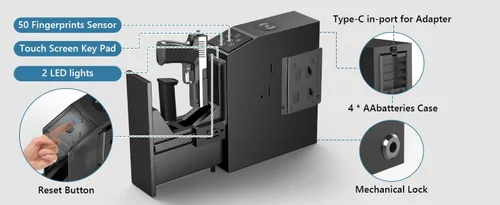 Miniatura 6 de Caja fuerte para pistola, biométrica para pistolas, acceso rápido para armas de fuego, huella dactilar, teclado, caja de bloqueo para pistola