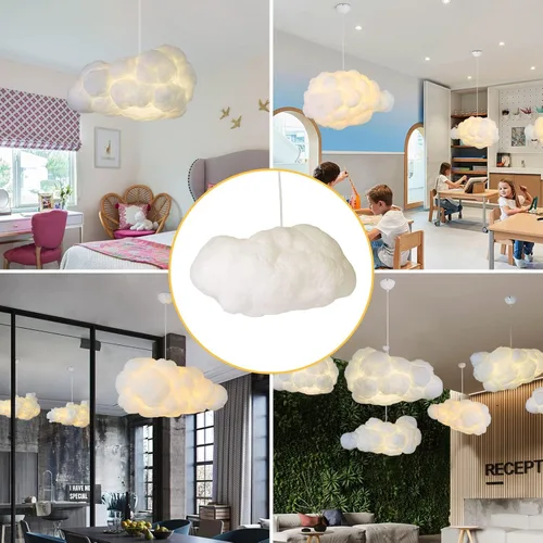 Miniatura 5 de Funteam Moderna Lámpara Colgante Flotante de Nube Blanca Luz Colgante de Algodón Nórdico Lámpara de Techo Accesorio de Iluminación para Niñas