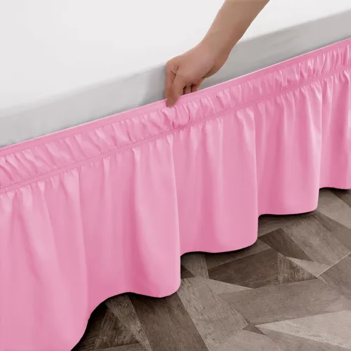 Miniatura 2 de Toodou - Falda de cama con volantes envolventes de tamaño completo con cinturón elástico, falda de cama rosa de 16 pulgadas de caída, fácil