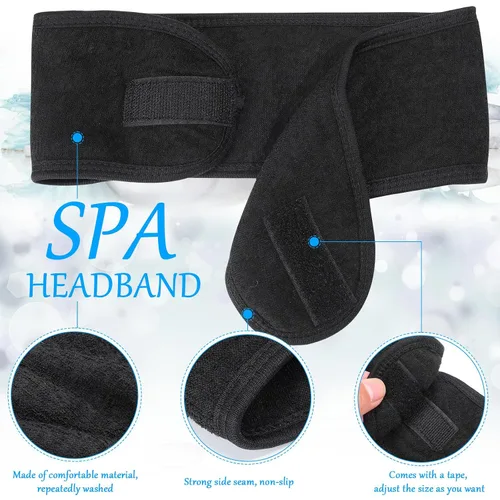 Miniatura 3 de Hoteam Paquete de 30 diademas de spa, esteticista facial para mujeres, ajustable, maquillaje, deportes, ducha, toalla elástica con cinta (negro)