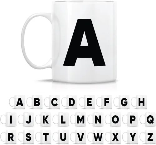 Miniatura 2 de Retreez Taza con monograma con monograma del alfabeto de la A a la Z con inicial, tazas de café de cerámica de 11 onzas – Agradecimiento