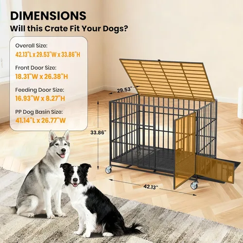 Miniatura 7 de Garvee Jaula para perros de 42 pulgadas, resistente de metal, a prueba de escapes, con 3 puertas, bandeja extraíble, jaula grande con ruedas