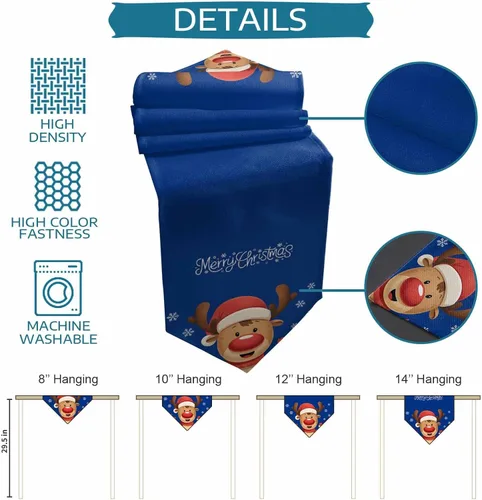 Miniatura 7 de Camino de mesa azul con alce navideño – 90 pulgadas de largo, copo de nieve de invierno, decoración de mesa de comedor para cocina, granja, Alce azul