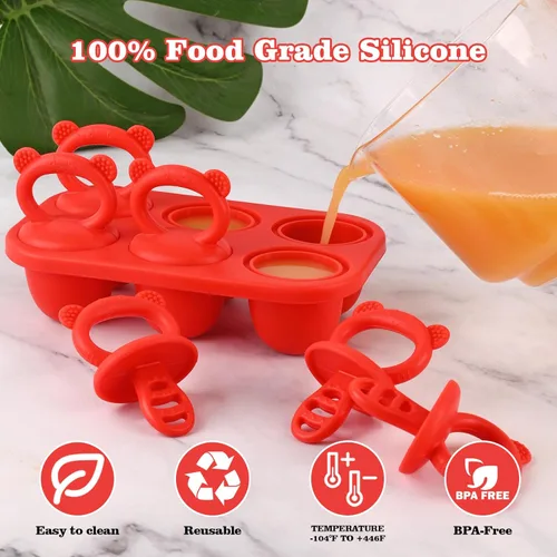 Miniatura 5 de WMKGG Moldes para paletas de bebé, moldes de paletas de leche materna para aliviar la dentición con palos, bandeja congelador de alimentos para Rojo