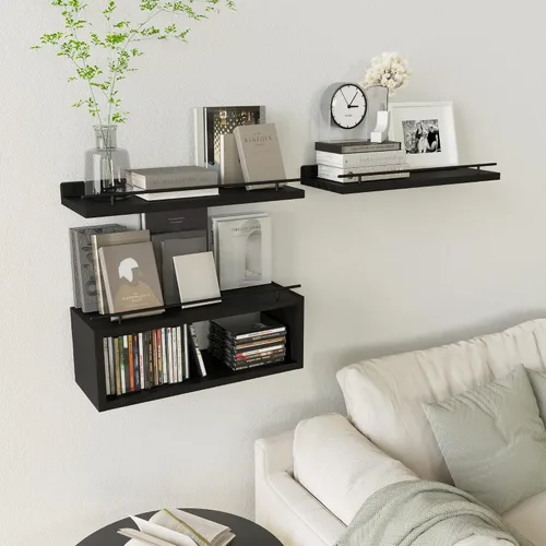 Miniatura 5 de WOPITUES Estantes flotantes para pared con estante de cubo, estantes de pared con riel de metal para decoración de baño, organizadores
