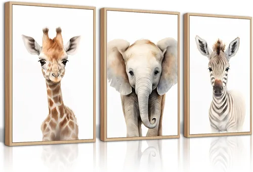 Miniatura 23 de Decoración artística de pared de animales para guardería, imágenes de la habitación del bebé, safari de la selva, lienzo para decoración de pared