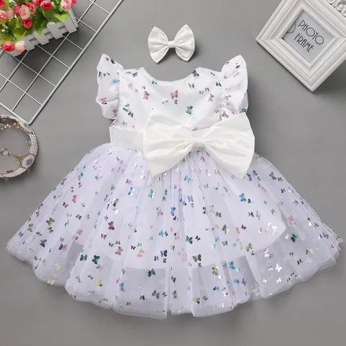 Miniatura 3 de IDOPIP Vestido tutú de mariposa con lentejuelas para bebé, niña de las flores, primera comunión, boda, fiesta de cumpleaños, vestido con lazo