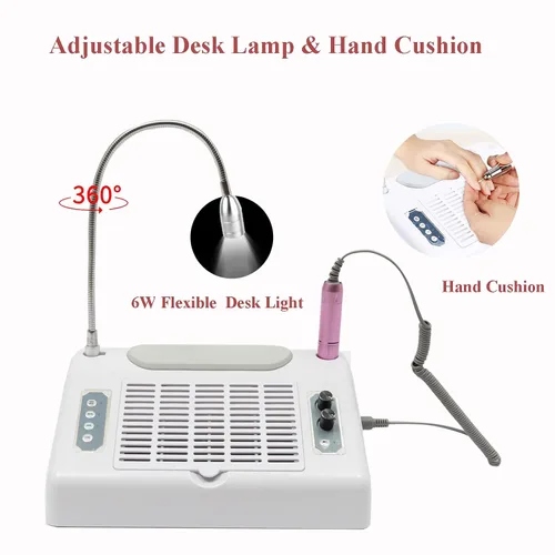 Miniatura 6 de TFCFL Colector de polvo de uñas 5 en 1, colector de polvo profesional de vacío de uñas + taladro eléctrico de uñas + lámpara de secado de uñas