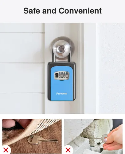 Miniatura 5 de Puroma Caja de Seguridad, Caja de Seguridad Grande con Llave, Código de Combinación Reiniciable, Caja de Seguridad Portátil para Montaje en Pared