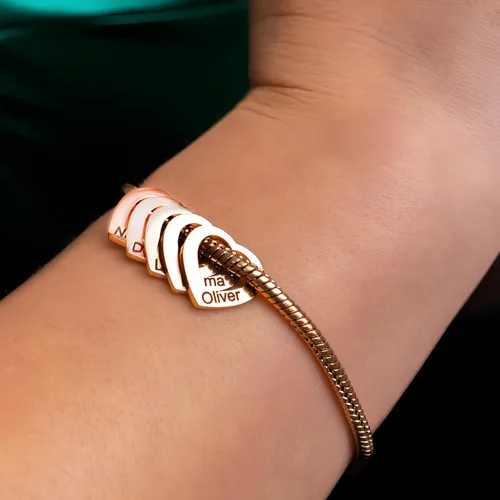 Miniatura 2 de Pulsera personalizada para mamá – Pulsera personalizada con dije de corazón con 1 – 20 nombres grabados – Pulsera ajustable para mujer – Regalo