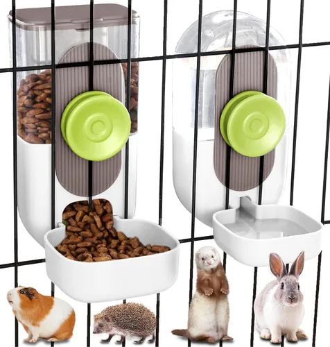Miniatura 11 de Kenond Dispensador Automático Colgante de Comida y Agua para Mascotas de 35 oz, Conjunto de Comedero y Bebedero Automático por Gravedad para Rosa