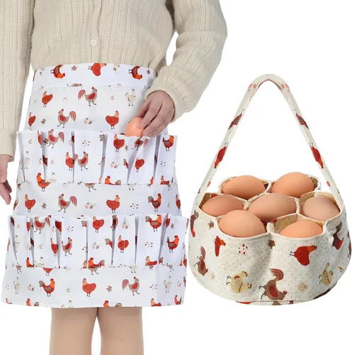 2 piezas de delantal de recolección de huevos, cesta de recolección de huevos de pollo con 7 bolsas de huevos frescos con 15 bolsillos