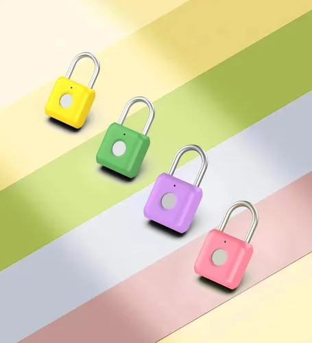 Miniatura 6 de Candado de huella digital eLinkSmart para casillero de gimnasio para niñas y mujeres con aplicación para teléfono iOS Watch, cerraduras de Púrpura