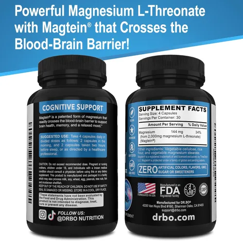 Miniatura 9 de Cápsulas de magnesio L-treonato de magteína - Magteína Magnesio L-treonato 2000mg Cápsulas de suplemento para la salud cerebral, la memoria