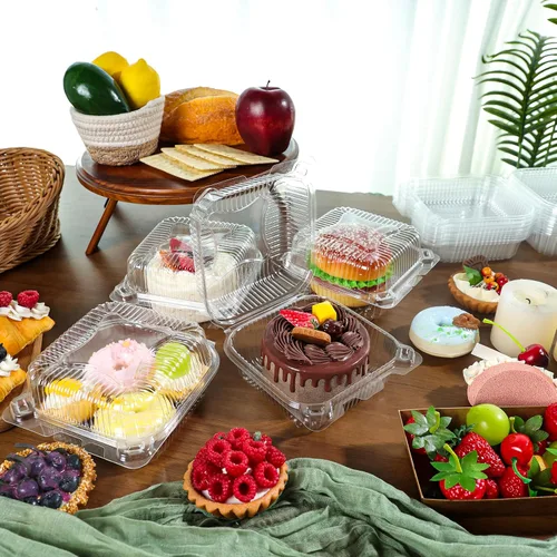 Miniatura 6 de NPLUX 25 Pack de Envases Desechables con Bisagras de Plástico Transparente y Engrosado para Llevar Alimentos, Recipientes para Tartas con Tapa, 5.8