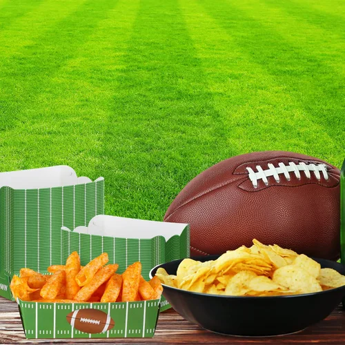 Miniatura 6 de Hoolerry 60 platos de fiesta de fútbol, suministros de papel para fiestas de fútbol, bandejas de alimentos desechables, botes de comida justa