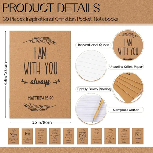 Miniatura 2 de Jutom Juego de 30 bolígrafos retráctiles de bambú para el Día del Padre, regalos cristianos y cuadernos de papel kraft con versículos bíblicos