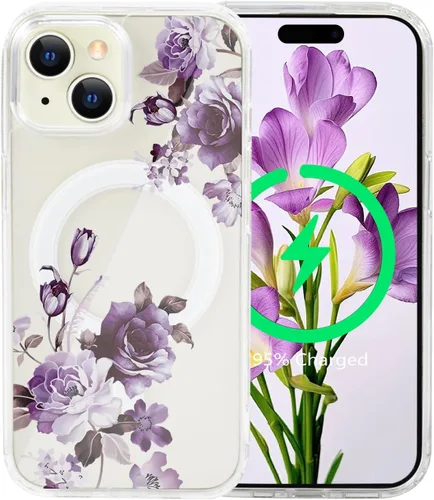 Miniatura 37 de Funda magnética de flores para iPhone 15 [compatible con MagSafe] Bonito patrón floral transparente a prueba de golpes