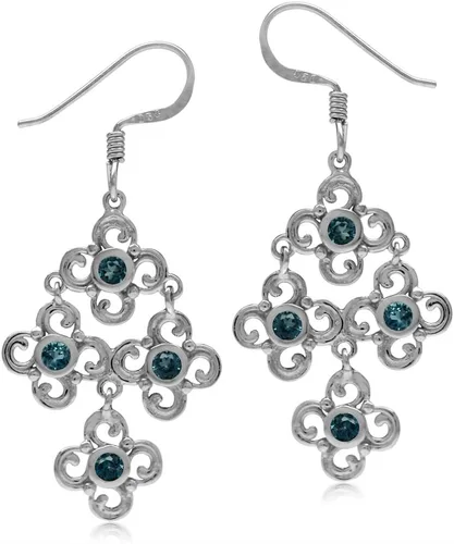 Silvershake Round Shape Birthstone Gemstone White Gold Plated 925 Sterling Silver Flower Chandelier Earrings Jewelry for Women