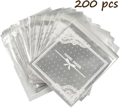 Miniatura 6 de 200 bolsas de celofán transparentes con lazo de encaje, bolsa de celofán, bolsa de regalo de fiesta para panadería, dulces, galletas A Hecho a mano