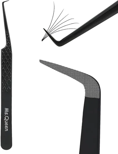 Miniatura 13 de Ms.Queen Pinzas para extensiones de pestañas, pinzas de fibra para volumen y extensiones de pestañas individuales, color negro