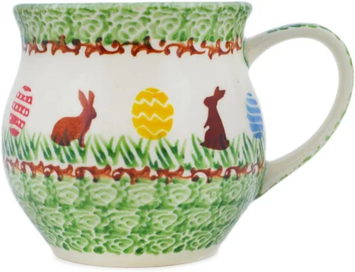 Miniatura 26 de Auténtica taza de burbujas de cerámica polaca de 13 onzas en diseño amarillo hecho a mano en Bolesławiec Polonia por Ceramika Bona + certificado