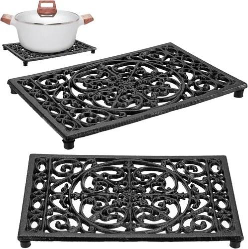 Miniatura 10 de Sumnacon 2 salvamanteles de hierro fundido de 7.7 pulgadas, almohadillas de metal rústico resistente, salvamanteles vintage para encimera de cocina