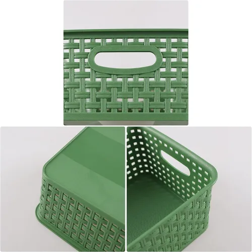 Miniatura 4 de Sadstory - Cesta de almacenamiento tejida de plástico verde oscuro, cesta de plástico para estantes, 6 paquetes