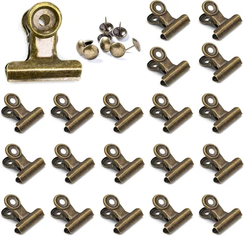 Miniatura 18 de YUCHIYA Paquete de 10 Clips Bulldog con Chinchetas para Tablero de Corcho, Clips de Metal para Manualidades, Clips Aglutinadores de Metal para Cobre