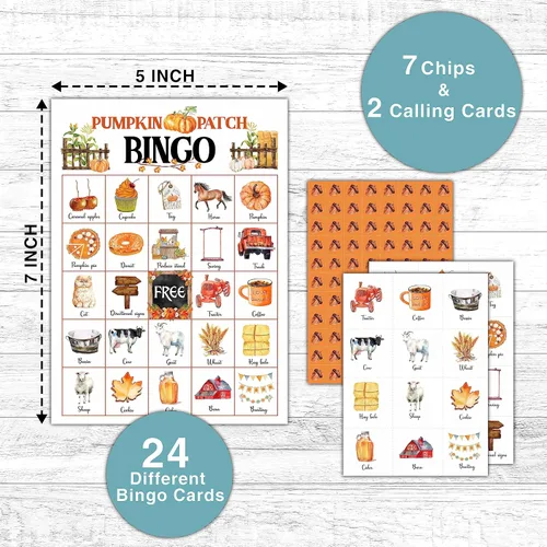 Miniatura 2 de Juego de bingo de calabaza - Tarjeta de bingo de cosecha de otoño - Juego de bingo para 24 jugadores, actividades en interiores y exteriores