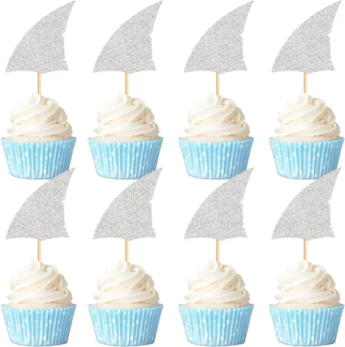Miniatura 11 de 40 piezas comestibles bajo el mar, sirena, cupcakes, algas, pulpos, estrellas de mar, cupcakes, lindos animales del océano, selecciones de alimentos