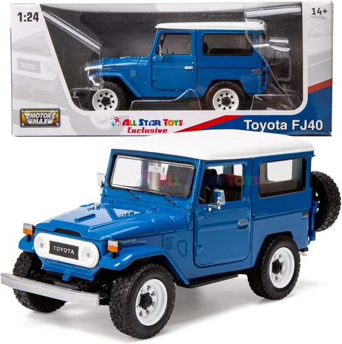 All Star Toys Exclusivo Toyota Land Cruiser FJ40 Royal Blue con ruedas todoterreno personalizadas 1/24 modelo fundido a presión por Motormax 79323