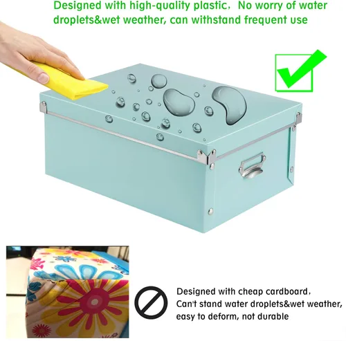 Miniatura 5 de SEEKIND Caja de almacenamiento con tapas y asas decorativas, 3 en 1, a prueba de humedad, plegable para ahorrar espacio, para ropa, cosméticos