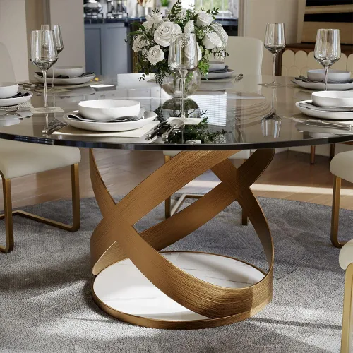 Miniatura 5 de POVISON Juego de 4 sillas de comedor redondas de lino y algodón con mesa de comedor de vidrio (mesa de comedor de 51 pulgadas + 4 sillas)