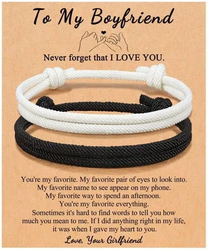 UNGENT THEM Pulseras de cuerda ajustable para parejas, para hombres, novio, novia, alma gemela, marido, esposa, aniversario, día de San Valentín,
