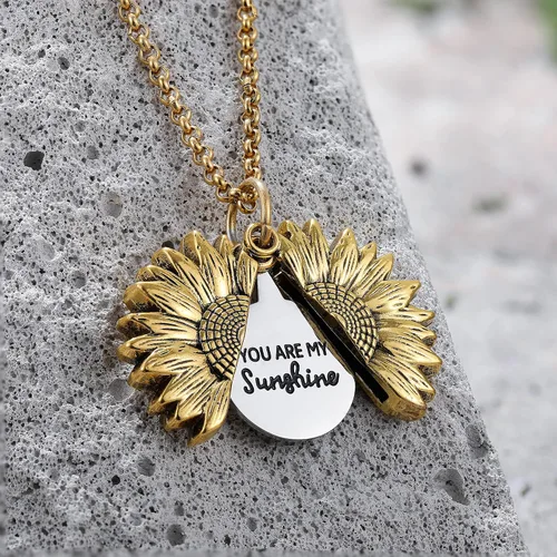Miniatura 5 de sloong You Are My Sunshine Engraved Necklace Inspirational Sunflower Locket Necklace Jewelry Mother's Day Gift for Women Girlfriend