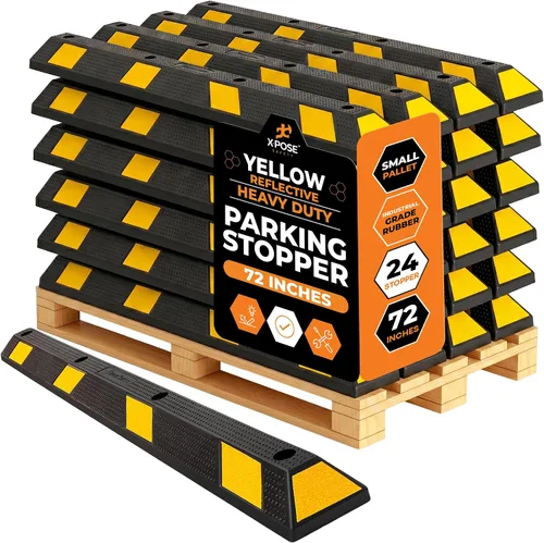 Miniatura 50 de Xpose Safety Tope de goma resistente de 22 pulgadas para estacionamiento, paquete de 2 bloques de ruedas para garaje, entrada o rampa, tope