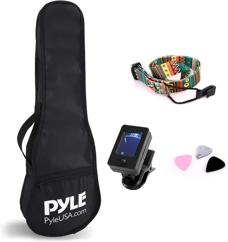 Pyle PRTPUKTKIT10 Kit de accesorios duraderos y compactos para ukelele – Práctico sintonizador digital, bolsa de concierto resistente, correa de