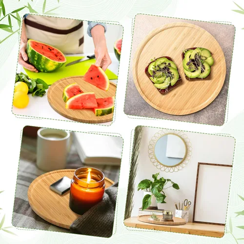 Miniatura 7 de Meanplan 3 bandejas redondas de bambú a granel para charcutería, bandejas redondas de madera de bambú con borde, plato de verduras de madera pulida