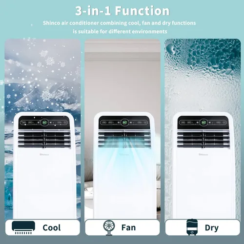 Miniatura 3 de Shinco 8,000 BTU aire acondicionado portátil con función de deshumidificador incorporada, modo ventilador, unidad de CA silenciosa que enfría
