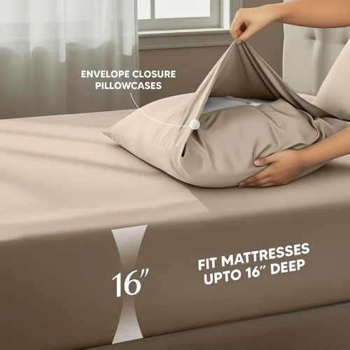 Miniatura 4 de Juego de sábanas King de Utopia Bedding – Juego de 4 sábanas para cama King, microfibra suave y transpirable, incluye 1 sábana bajera, 1 sábana Beige