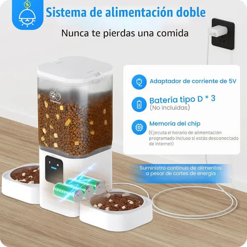 Miniatura 8 de Frienhund Comedero Automático para Gatos 2 Gatos con Alimentación Lenta: Comedero Automático Doble para Perros con WiFi 5G, Dispensador de Comida