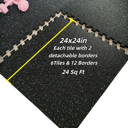 Miniatura 8 de Alfombrillas de goma entrelazadas de 24 pies cuadrados, suelo de ejercicio resistente para gimnasio en casa, levantamiento de pesas, yoga, sala