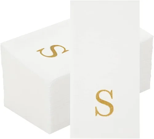 Miniatura 2 de Luxenap Toallas de invitados de tacto de lino de 15.8 X 7.9 pulgadas, 50 toallas de mano con letras - Letra dorada "S", fuente sans serif