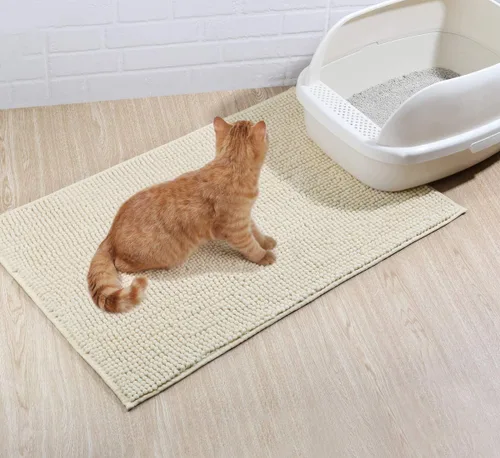 Miniatura 6 de VIVAGLORY Tapete de arena para gatos, agarre suave, tapete para atrapar arena, alfombra fangosa para interiores y pisos, lavable a máquina, fácil