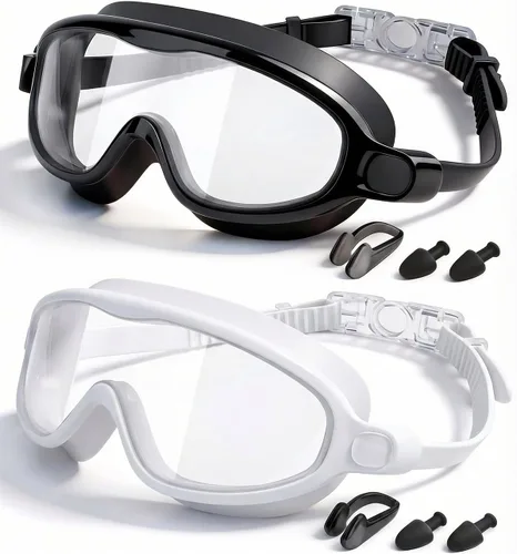 Gafas de natación para niños, paquete de 2, antiempañamiento y rayos UV para niños y niñas, sin fugas, artículos esenciales para la piscina y la